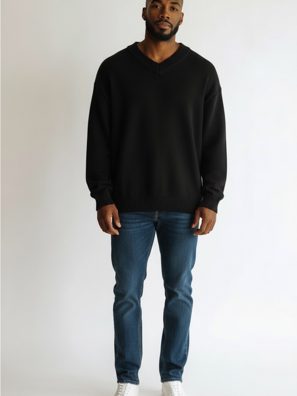 Harlow Men's Black V-Neck Ribbed Knit Sweater